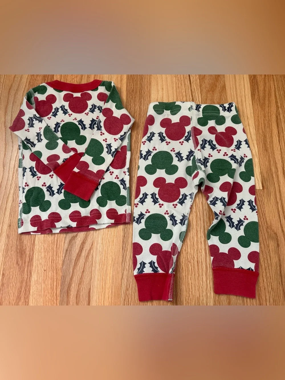 Hanna Andersson Holiday Mickey Mouse Long John Pajama Set - Red & Green 2T